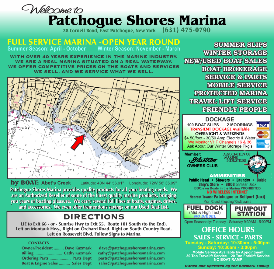 Patchogue Shores Marina Home Page Information